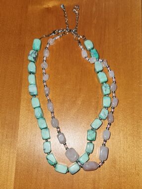 Set Of 2 Turquoise and Rose Quartz Beaded Necklaces - Women Jewelry